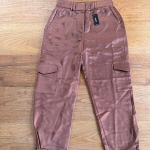 Express Chocolate Brown Satin Cargo Pants